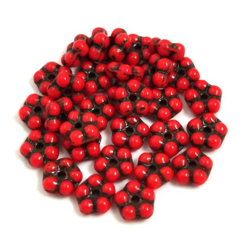 Czech pressed flower bead - Red Green - 5mm