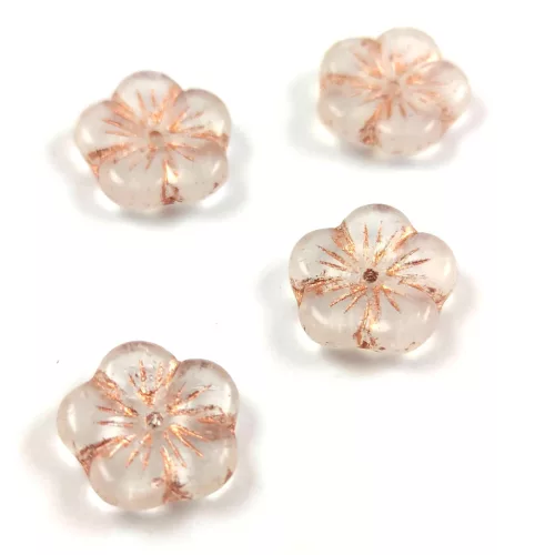 Cseh préselt virág gyöngy - Crystal Rose Gold - 14mm