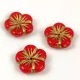 Czech pressed flower bead - Red Blend Gold - 14mm