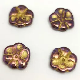   Czech Pressed Glass Bead - Primrose - Crystal Vega Luster Gold - 15mm