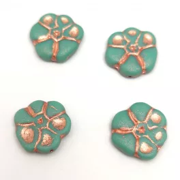  Czech Pressed Glass Bead - Primrose - Turquoise Silver - 15mm