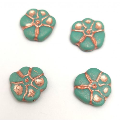 Czech Pressed Glass Bead - Primrose - Turquoise Silver - 15mm