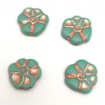 Czech Pressed Glass Bead - Primrose - Turquoise Rose Gold - 15mm