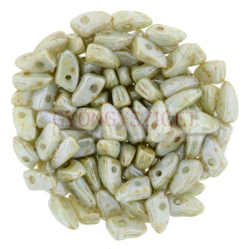 Czech Mates Prong - Alabaster Green Luster Brown Marble - 3x6mm