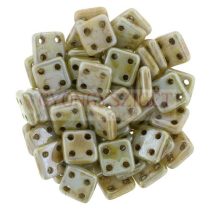   Cseh négylyukú négyzet - Quadra Tile gyöngy -  Alabaster Green Luster Brown Marble - 6x6mm