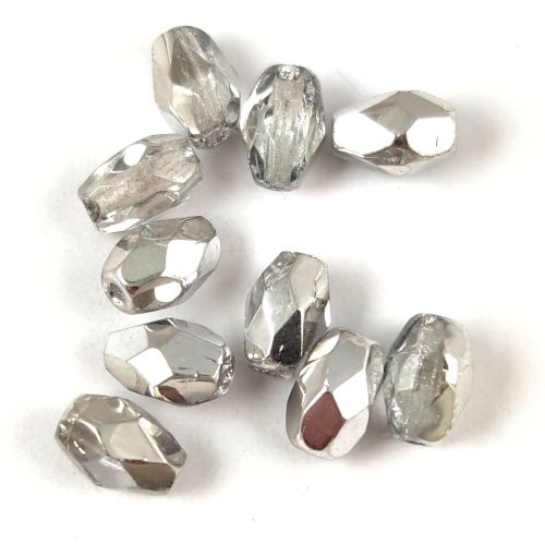 Czech Fire Polished Faceted Glass Bead - Crystal Silver - 6x4mm