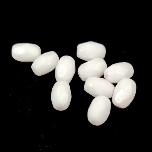 Czech Fire Polished Faceted Glass Bead - Opaque White - 6x4mm