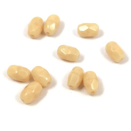 Czech Fire Polished Faceted Glass Bead - Opaque Beige - 6x4mm