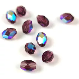 Czech Fire Polished Faceted Glass Bead - Amethyst AB - 6x4mm