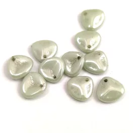   Rose Petal - Czech Glass Bead - Alabaster Light Green Luster - 8x7mm