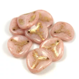   Rose Petal - Czech Glass Bead - Alabaster Milky Peach Gold - 14x13mm