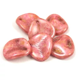   Rose Petal - Czech Glass Bead - Alabaster Pink Brown - 14x13mm