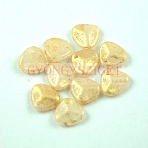 Rose Petal - Czech Glass Bead - Alabaster Gold Patina - 8x7mm