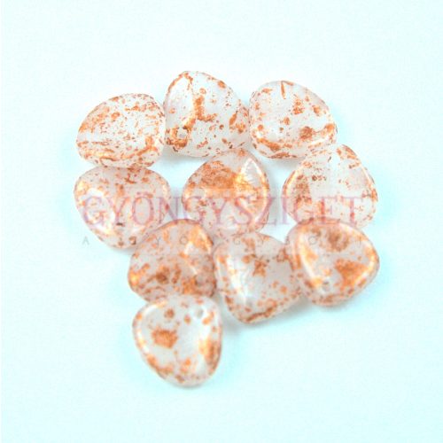 Rose Petal - Czech Glass Bead - Alabaster Copper Patina - 8x7mm