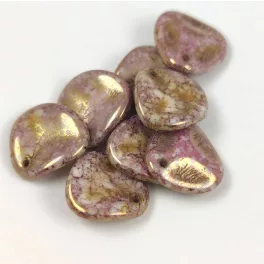   Rose Petal - Czech Glass Bead - Alabaster Purple Gold - 14x13mm