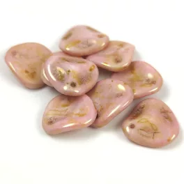   Rose Petal - Czech Glass Bead - Alabaster Pink Bronz - 14x13mm