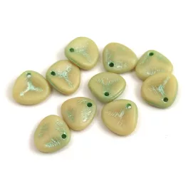   Rose Petal - Czech Glass Bead - Matt Beige Green Patina - 8x7mm