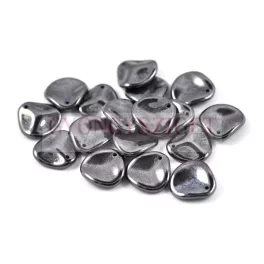  Rose Petal - Czech Glass Bead - Czech Glass Bead gyöngy - jet hematit - 14x13mm