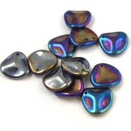 Rose Petal - Czech Glass Bead - Jet Purple Iris - 14x13mm
