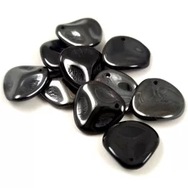 Rose Petal - Czech Glass Bead - Jet Dark Hematit - 14x13mm