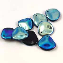 Rose Petal - Czech Glass Bead - Jet AB - 14x13mm
