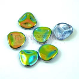   Rose Petal - Czech Glass Bead - Light Sapphire Vitrail - 14x13mm