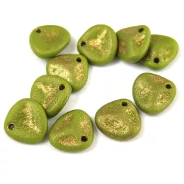   Rose Petal - Czech Glass Bead - Matt Olive Gold Patina - 8x7mm