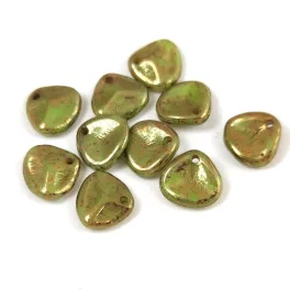 Rose Petal - Czech Glass Bead - Oliva Gold Luster - 8x7mm