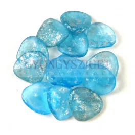   Rose Petal - Czech Glass Bead gyöngy - Aqua Etched Silver Patina - 8x7mm