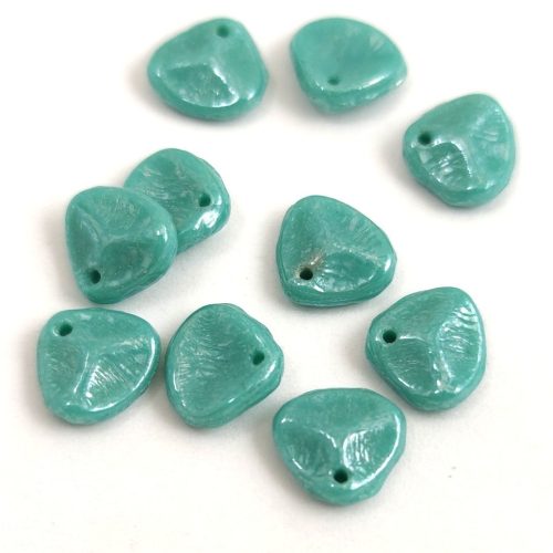Rose Petal - Czech Glass Bead - Turquoise Green Luster - 8x7mm