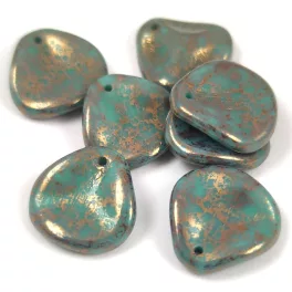   Rose Petal - Czech Glass Bead - Turquoise Green Bronz - 14x13mm