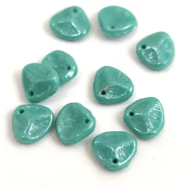   Rose Petal - Czech Glass Bead - Turquoise Green Picasso - 8x7mm