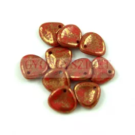   Rose Petal - Czech Glass Bead - Red Coral Bronze Luster - 8x7mm