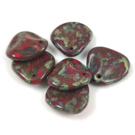   Rose Petal - Czech Glass Bead - Czech Glass Bead - Opaque Red Travertine - 14x13mm