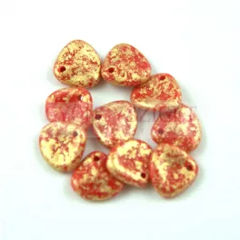   Rose Petal - Czech Glass Bead - Red Coral Gold Patina - 8x7mm