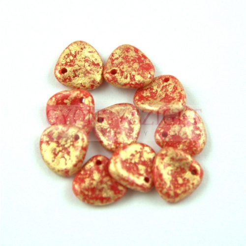 Préselt rózsaszirom gyöngy - Rose Petal - Red Coral Gold Patina - 8x7mm