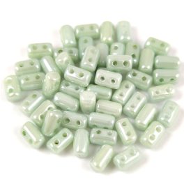   Rulla - cseh préselt kétlyukú gyöngy - White Green Luster - 3x5mm