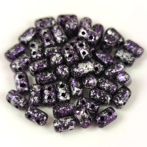 Rulla - cseh 2 lyukú üveggyöngy - 3x5mm - Tweedy Purple