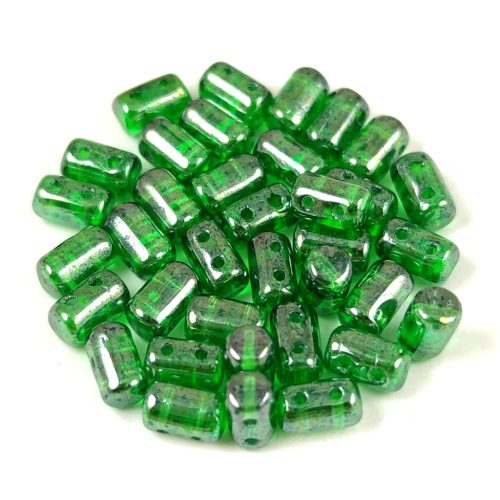 Rulla - cseh 2 lyukú üveggyöngy -  Green Luster - 3x5mm