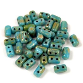   Rulla - cseh 2 lyukú üveggyöngy -  Turquoise Blue Travertine - 3x5mm
