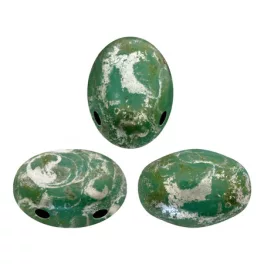   Samos® par Puca®gyöngy - Opaque Green Turquoise Patina Silver- 5x7 mm
