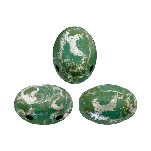 Samos® par Puca®gyöngy - Opaque Green Turquoise Patina Silver- 5x7 mm