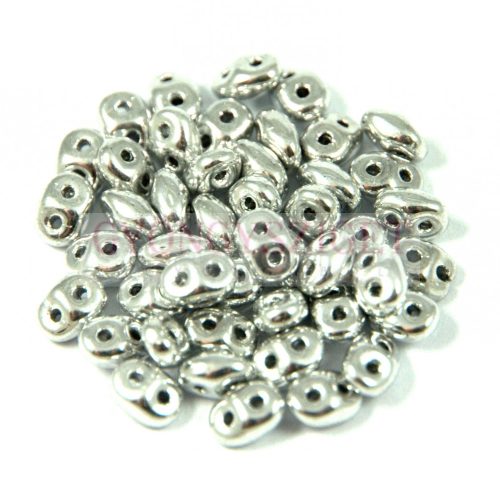 Superduo cseh préselt kétlyukú gyöngy - 2.5x5mm - Silver