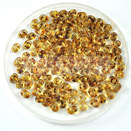 Superduo cseh préselt kétlyukú gyöngy - 2.5x5mm - crystal brown traventin