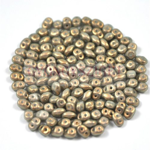 Superduo cseh préselt kétlyukú gyöngy - 2.5x5mm - light gray golden shine