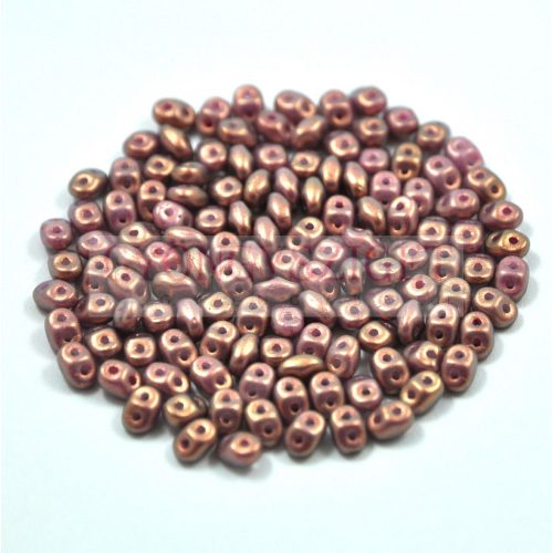 Superduo cseh préselt kétlyukú gyöngy - 2.5x5mm - Rose Bronze Golden Shine