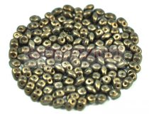   Superduo cseh préselt kétlyukú gyöngy - 2.5x5mm - olive golden shine