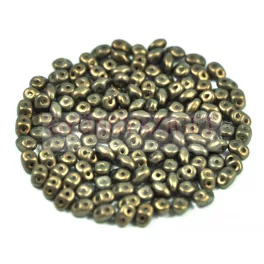   Superduo cseh préselt kétlyukú gyöngy - 2.5x5mm - olive golden shine