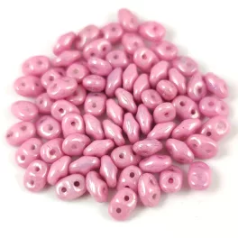   Superduo cseh préselt kétlyukú gyöngy - 2.5x5mm - White Pink Luster