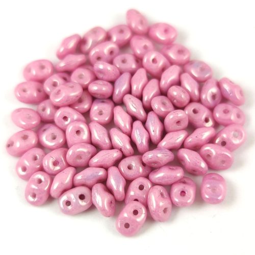 Superduo cseh préselt kétlyukú gyöngy - 2.5x5mm - White Pink Luster